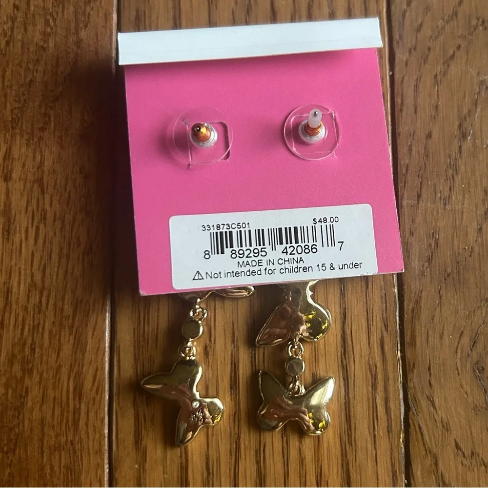 Betsey Johnson Glittering Purple Butterfly Drop Earrings - Picture 2 of 2